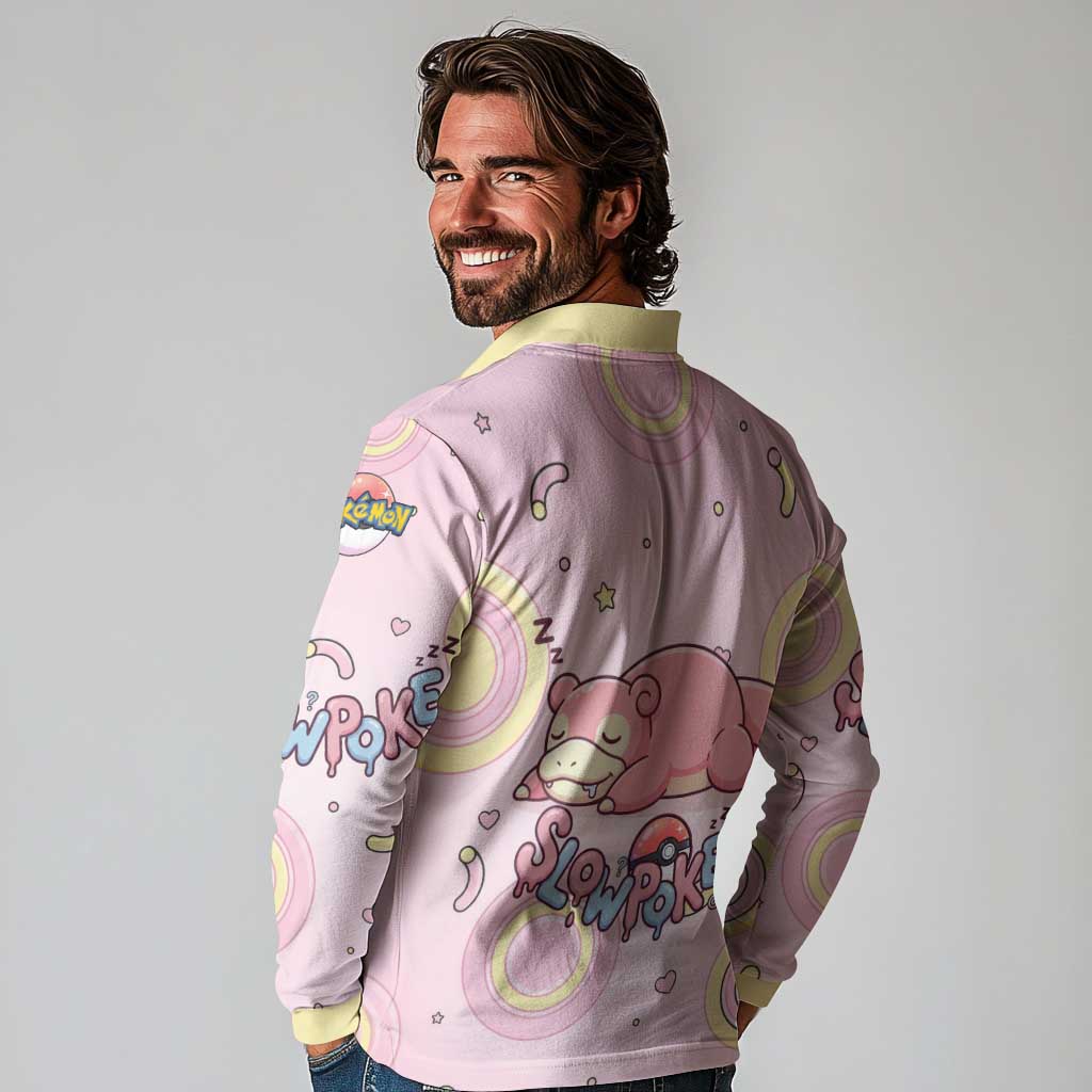 Slowpoke Long Sleeve Polo Shirt Sleepy Bubblegum Daydream Art