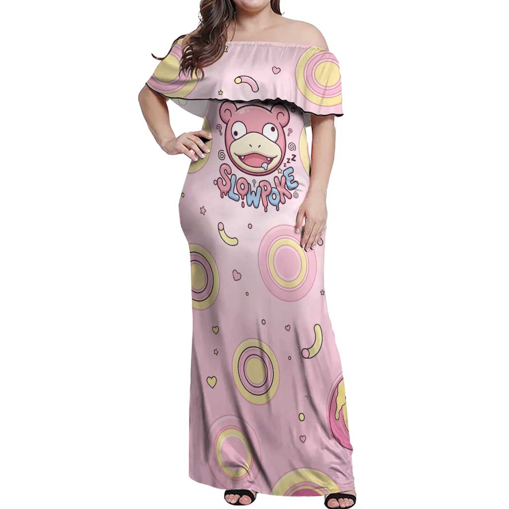 Slowpoke Off Shoulder Maxi Dress Sleepy Bubblegum Daydream Art