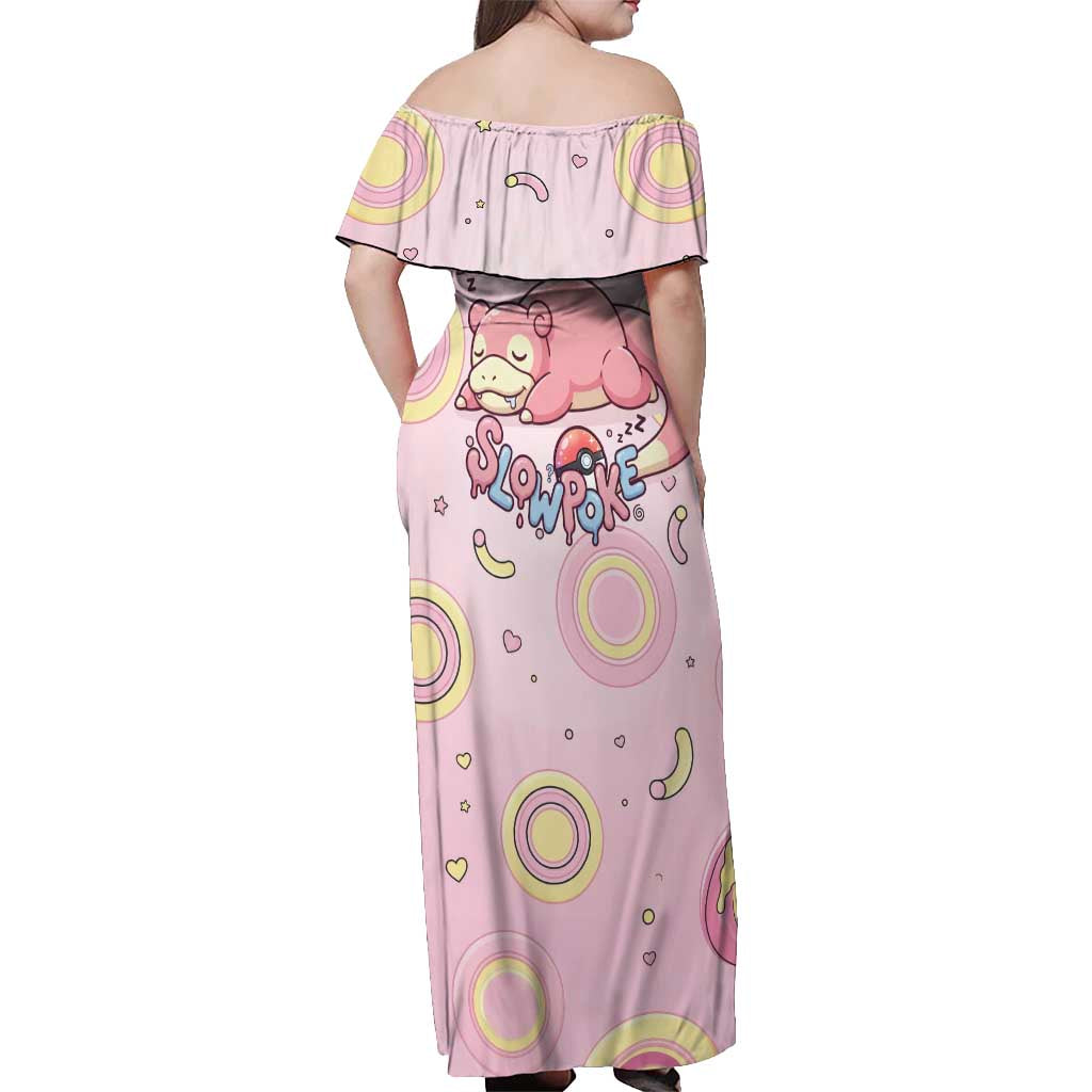 Slowpoke Off Shoulder Maxi Dress Sleepy Bubblegum Daydream Art
