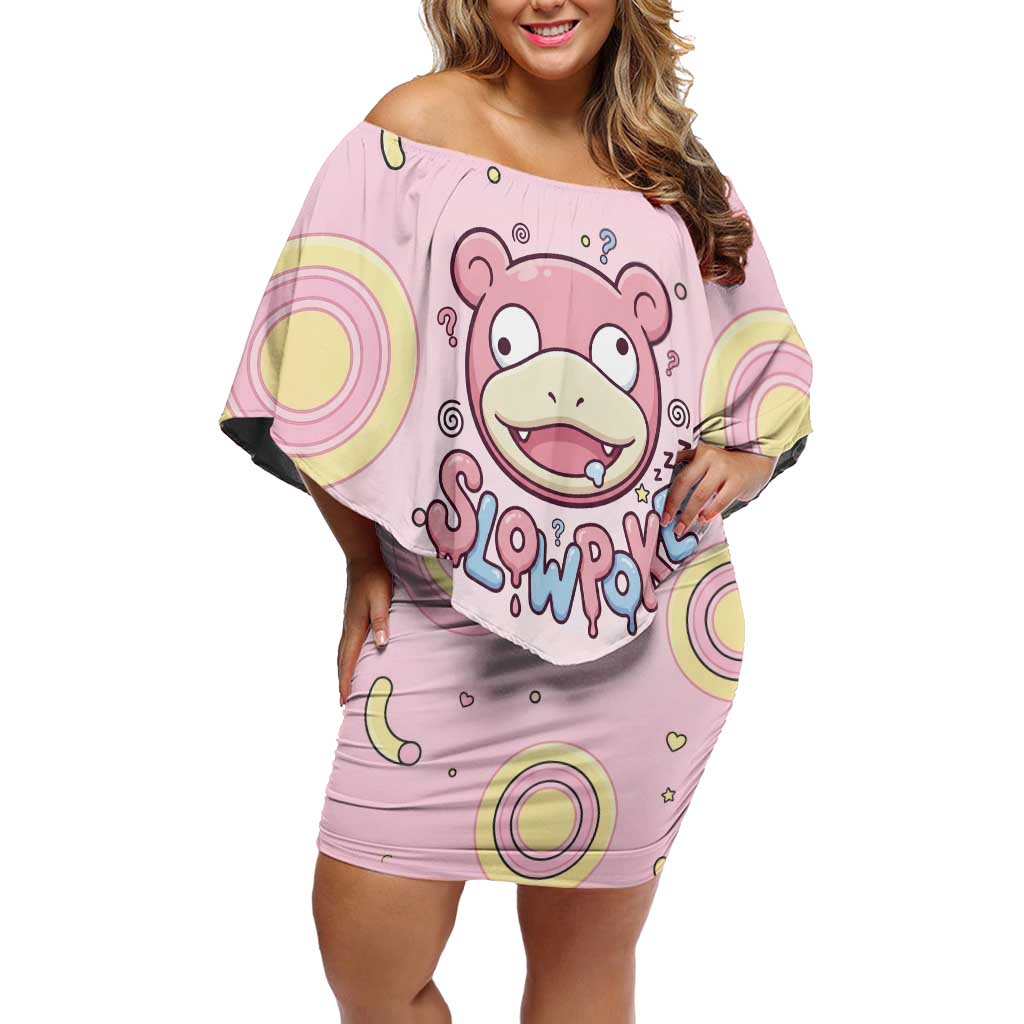 Slowpoke Off Shoulder Short Dress Sleepy Bubblegum Daydream Art