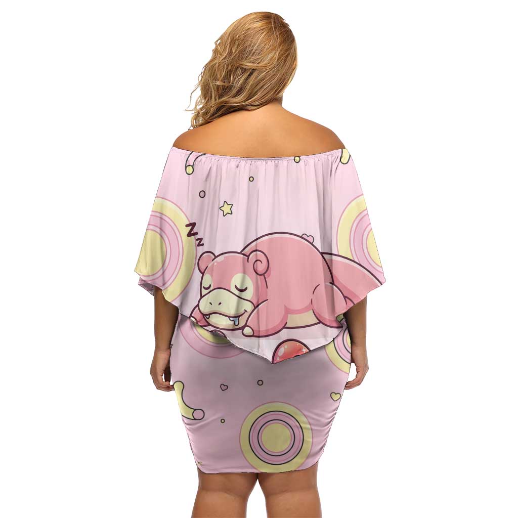 Slowpoke Off Shoulder Short Dress Sleepy Bubblegum Daydream Art