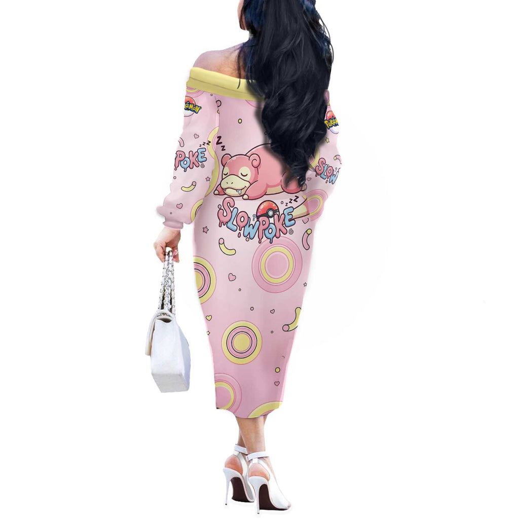 Slowpoke Off The Shoulder Long Sleeve Dress Sleepy Bubblegum Daydream Art