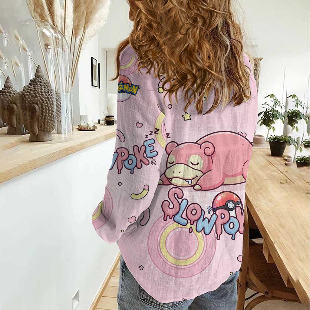 Slowpoke Women Casual Shirt Sleepy Bubblegum Daydream Art