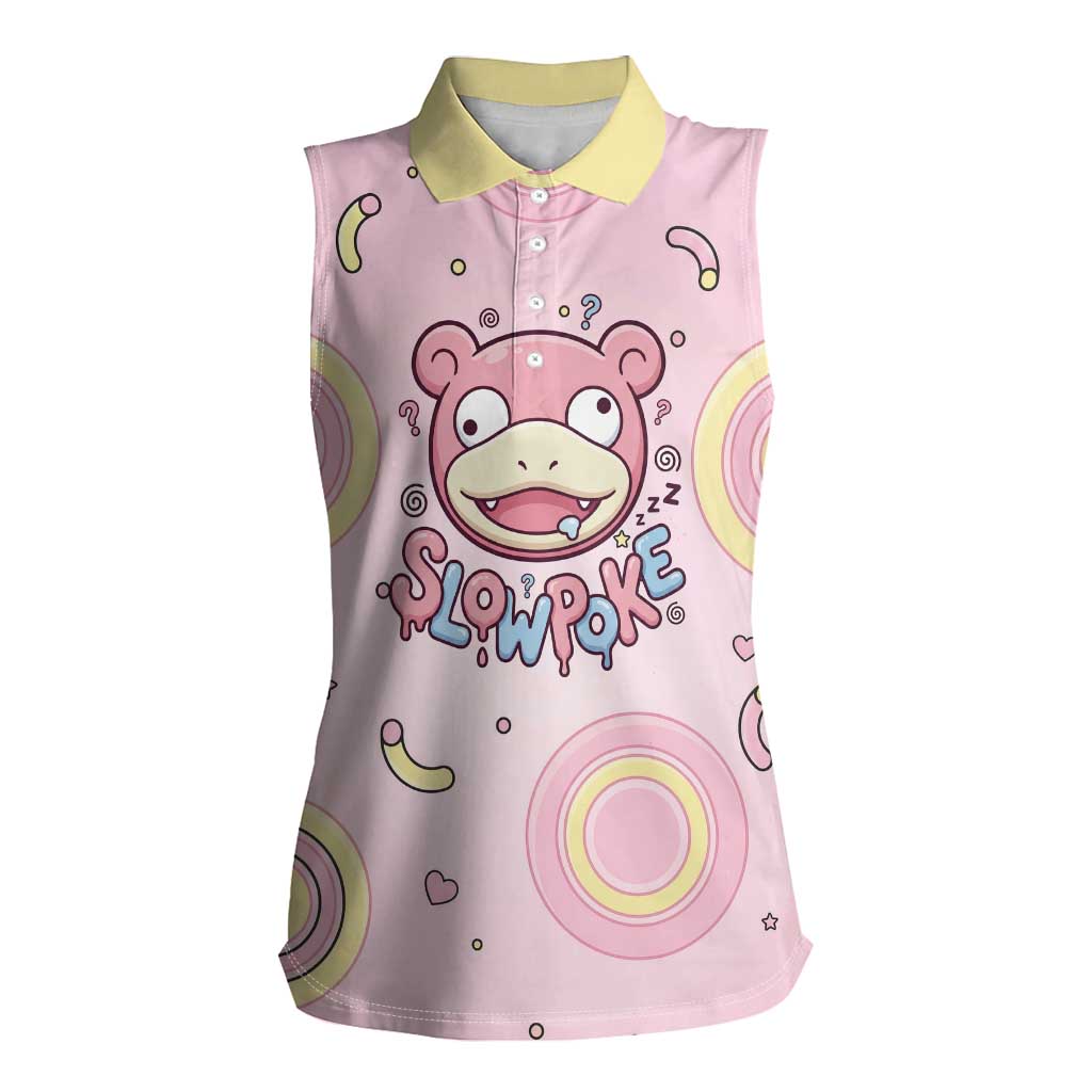 Slowpoke Women Sleeveless Polo Shirt Sleepy Bubblegum Daydream Art
