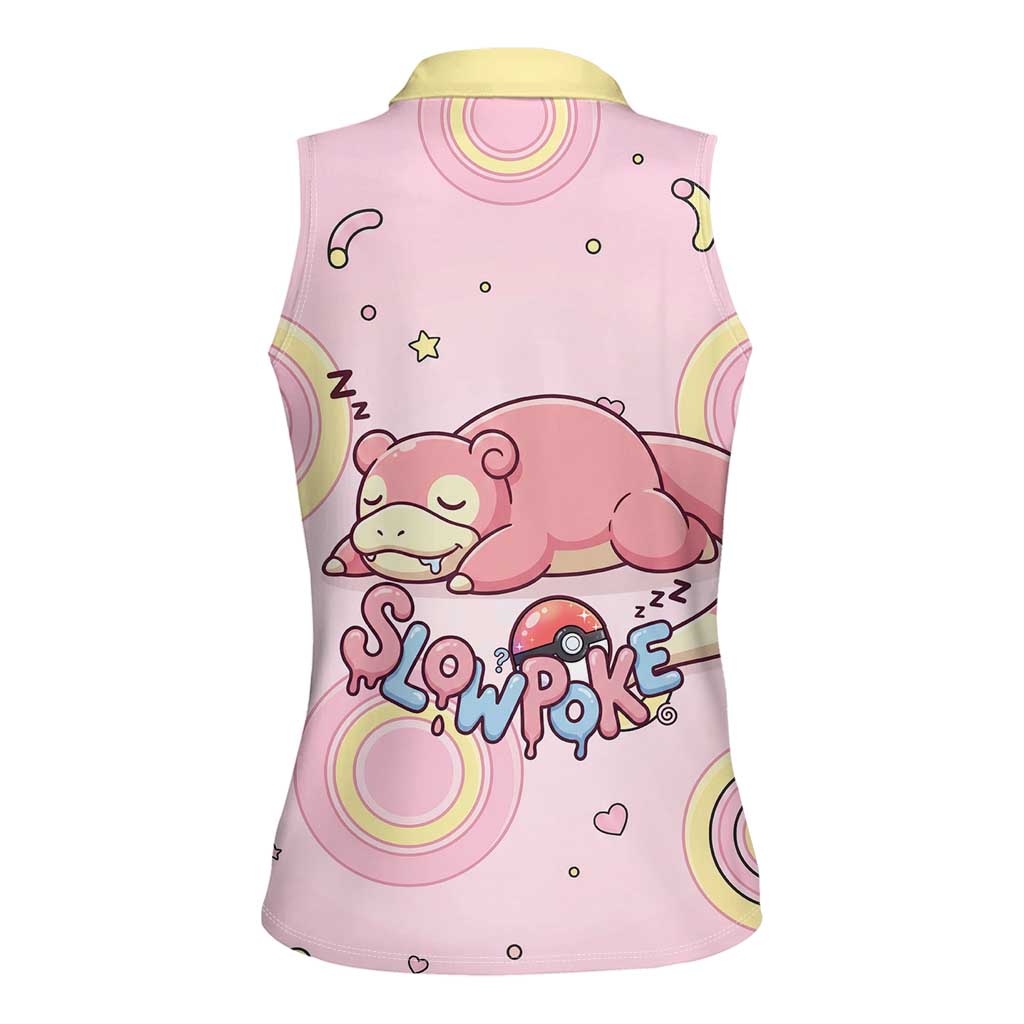 Slowpoke Women Sleeveless Polo Shirt Sleepy Bubblegum Daydream Art
