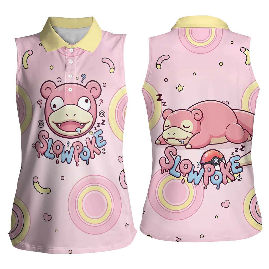Slowpoke Women Sleeveless Polo Shirt Sleepy Bubblegum Daydream Art