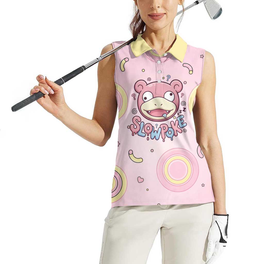 Slowpoke Women Sleeveless Polo Shirt Sleepy Bubblegum Daydream Art