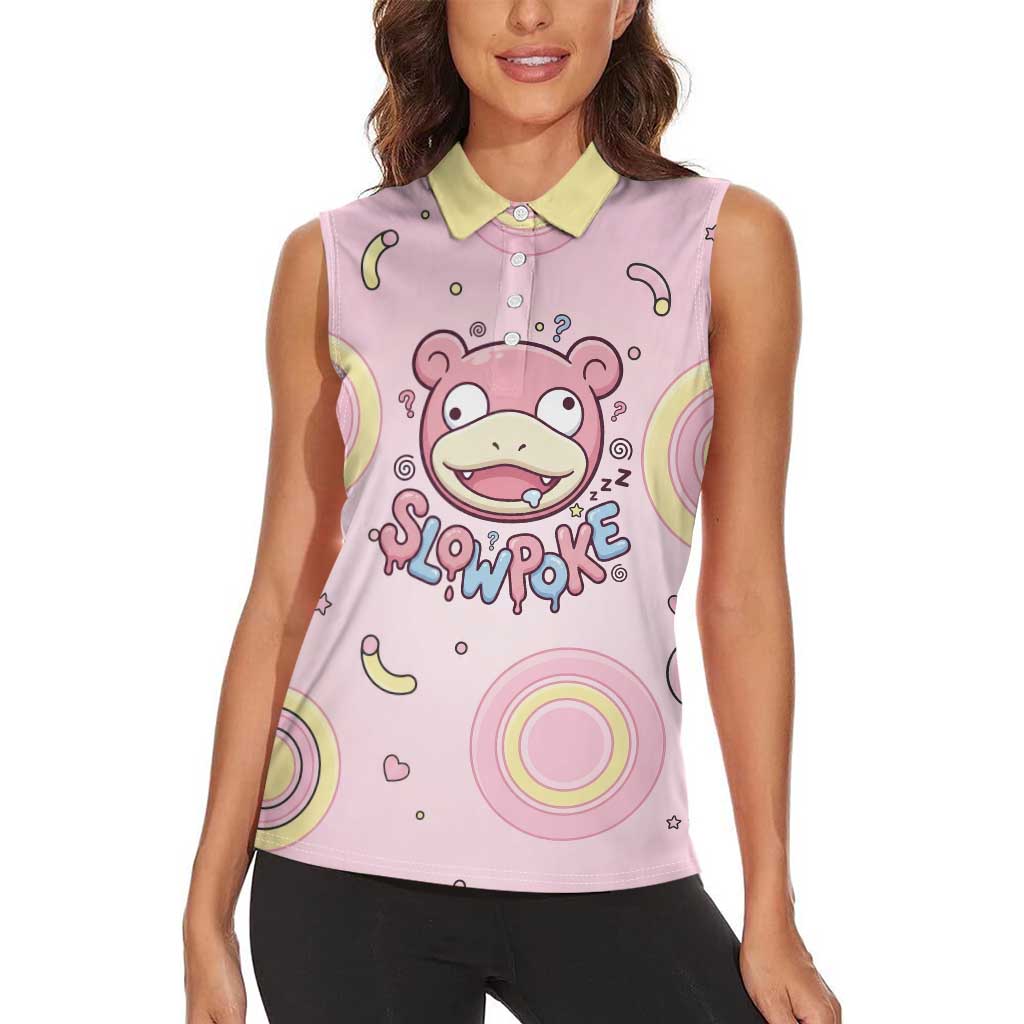 Slowpoke Women Sleeveless Polo Shirt Sleepy Bubblegum Daydream Art