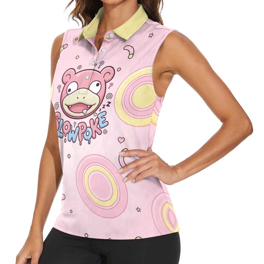 Slowpoke Women Sleeveless Polo Shirt Sleepy Bubblegum Daydream Art