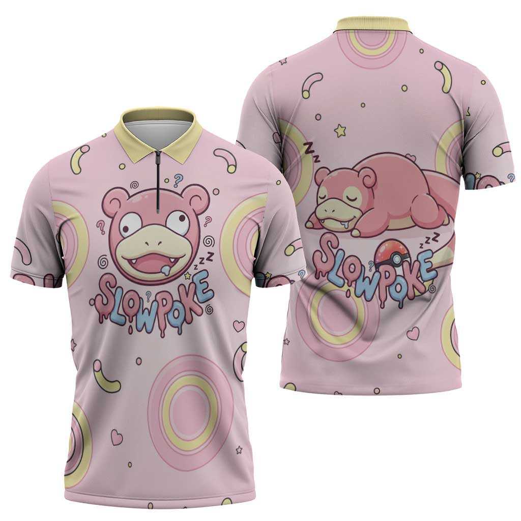 Slowpoke Zipper Polo Shirt Sleepy Bubblegum Daydream Art