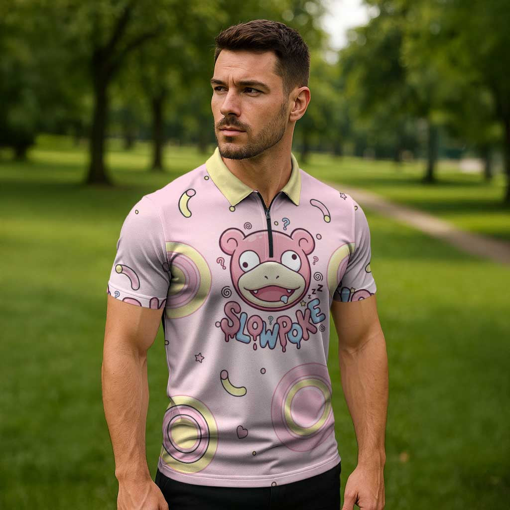 Slowpoke Zipper Polo Shirt Sleepy Bubblegum Daydream Art