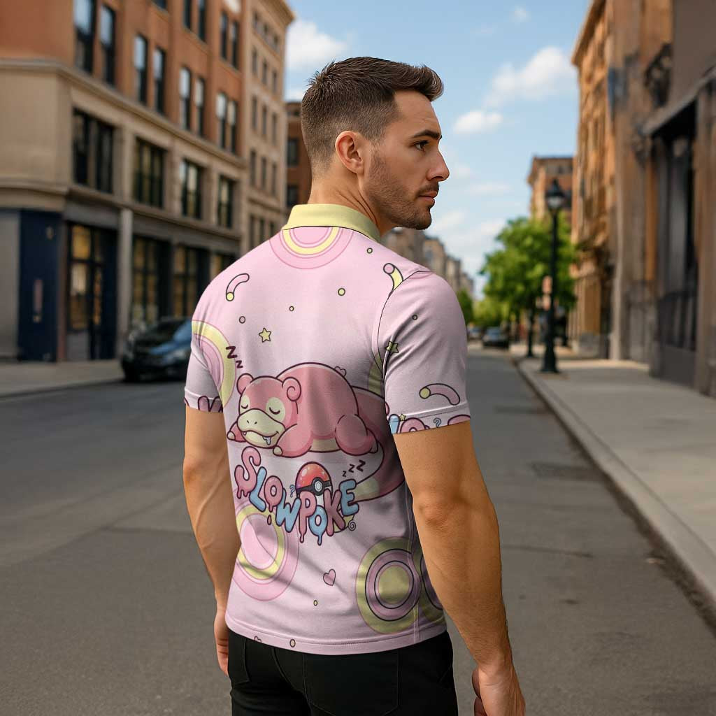 Slowpoke Zipper Polo Shirt Sleepy Bubblegum Daydream Art