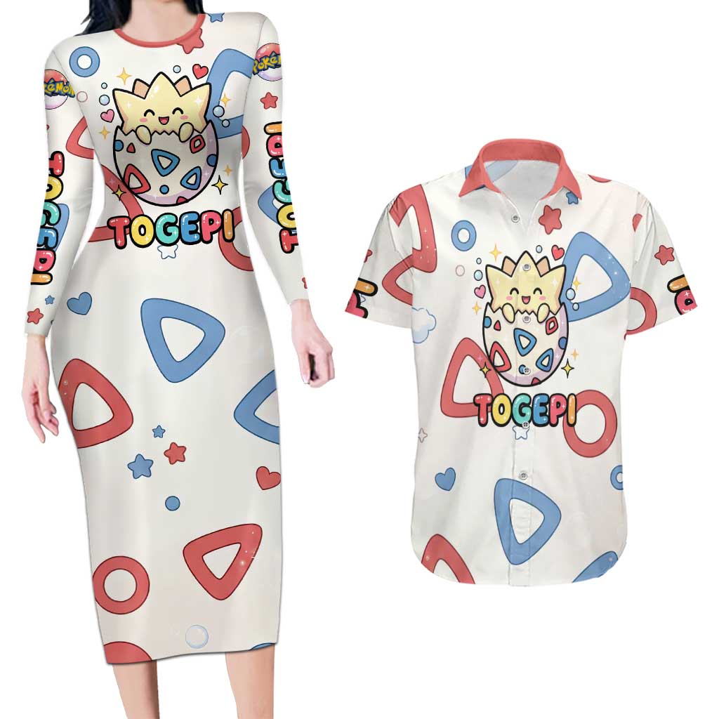 Togepi Couples Matching Long Sleeve Bodycon Dress and Hawaiian Shirt Joyful Eggshell Whimsy Art