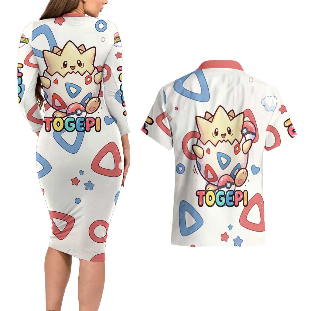 Togepi Couples Matching Long Sleeve Bodycon Dress and Hawaiian Shirt Joyful Eggshell Whimsy Art