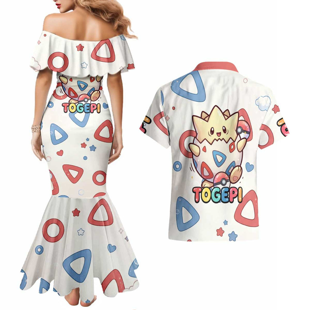 Togepi Couples Matching Mermaid Dress and Hawaiian Shirt Joyful Eggshell Whimsy Art