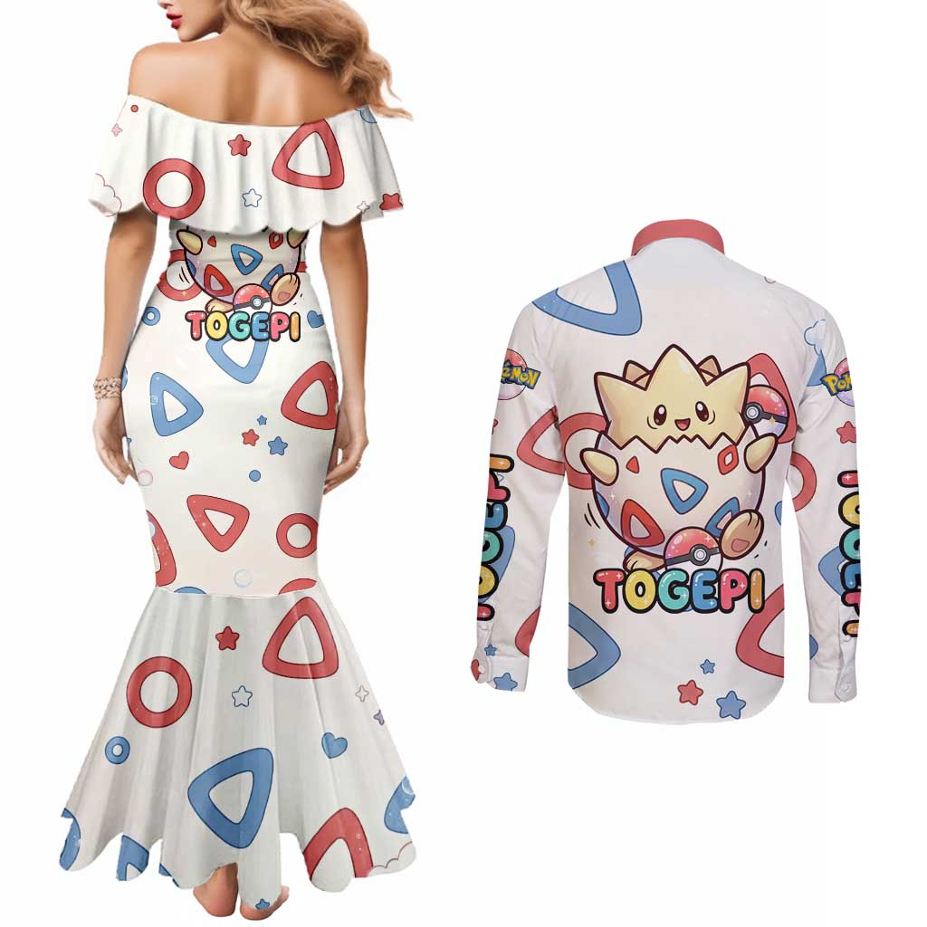 Togepi Couples Matching Mermaid Dress and Long Sleeve Button Shirt Joyful Eggshell Whimsy Art