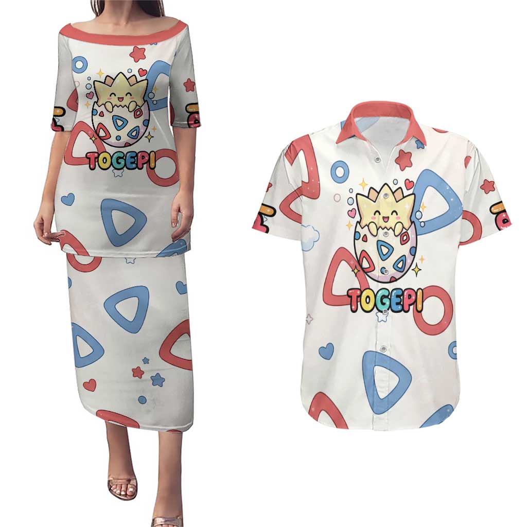 Togepi Couples Matching Puletasi and Hawaiian Shirt Joyful Eggshell Whimsy Art