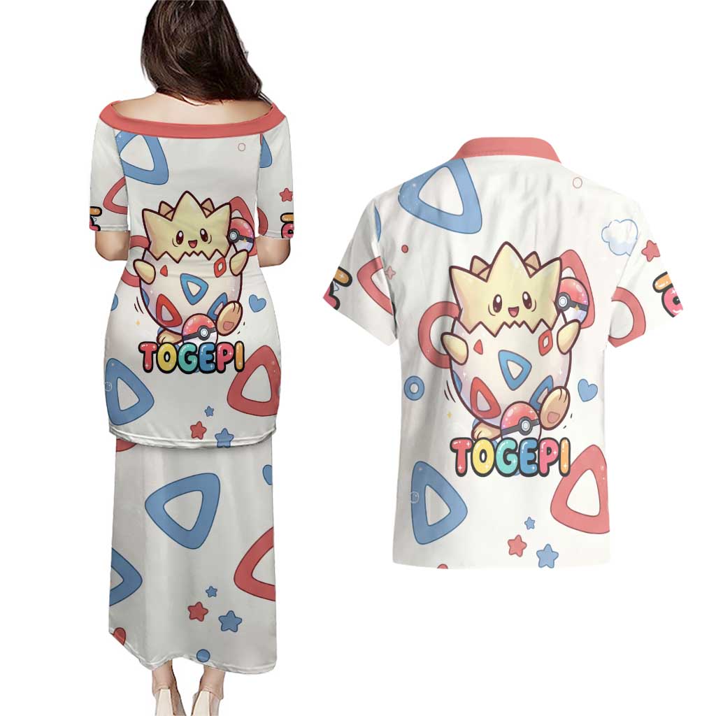 Togepi Couples Matching Puletasi and Hawaiian Shirt Joyful Eggshell Whimsy Art