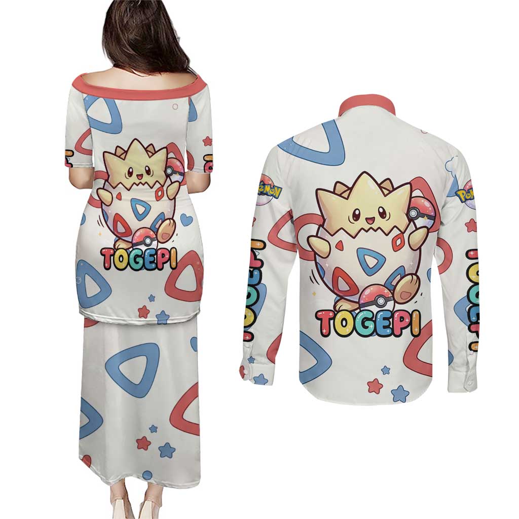 Togepi Couples Matching Puletasi and Long Sleeve Button Shirt Joyful Eggshell Whimsy Art