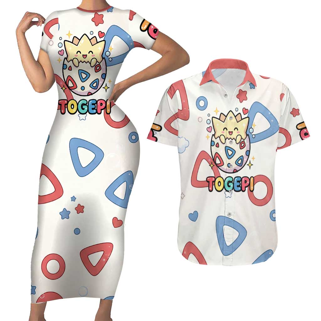 Togepi Couples Matching Short Sleeve Bodycon Dress and Hawaiian Shirt Joyful Eggshell Whimsy Art