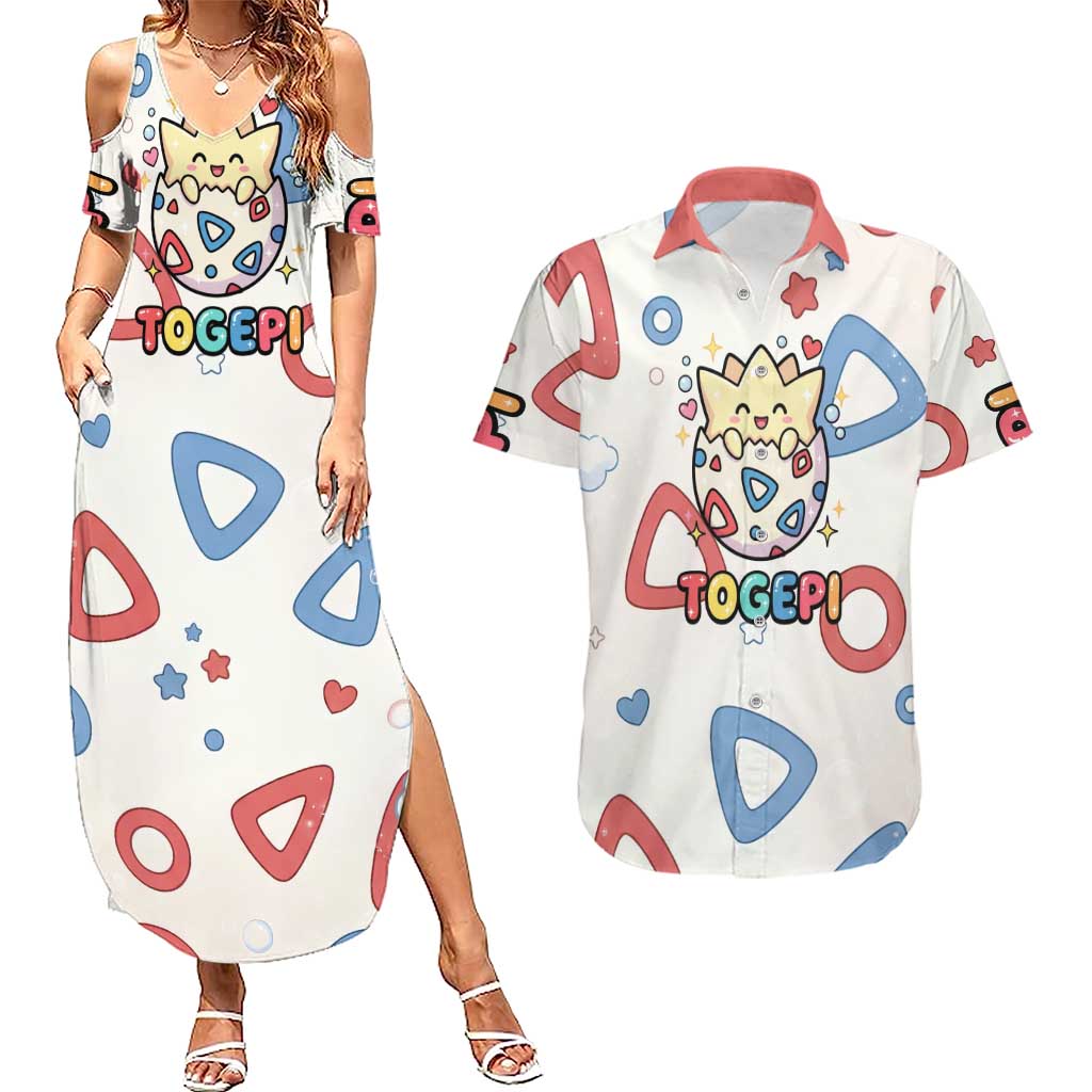 Togepi Couples Matching Summer Maxi Dress and Hawaiian Shirt Joyful Eggshell Whimsy Art