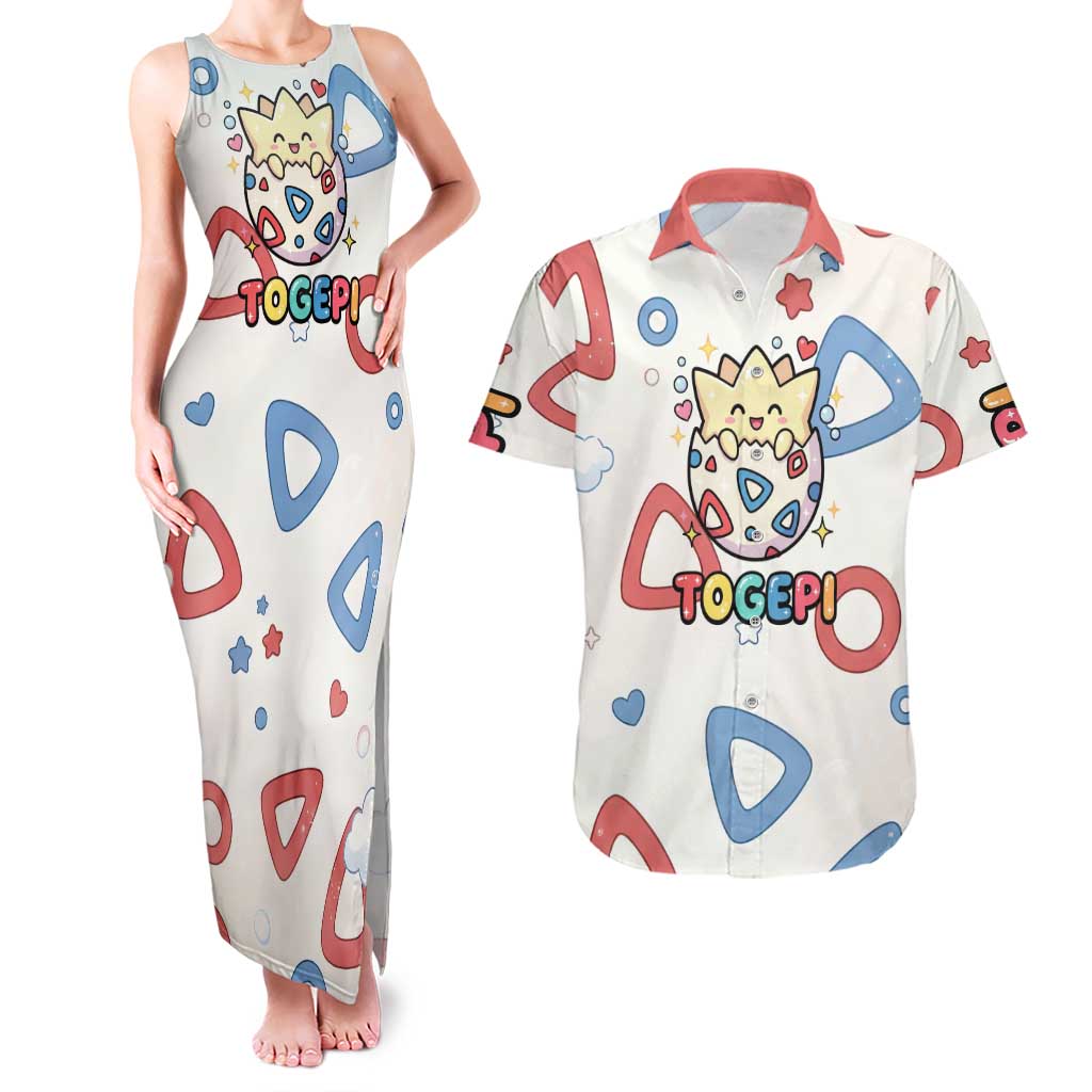 Togepi Couples Matching Tank Maxi Dress and Hawaiian Shirt Joyful Eggshell Whimsy Art