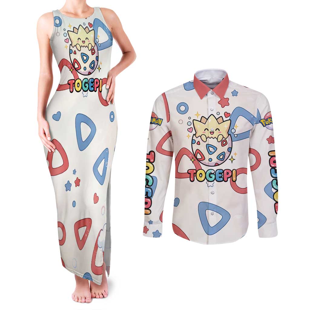 Togepi Couples Matching Tank Maxi Dress and Long Sleeve Button Shirt Joyful Eggshell Whimsy Art