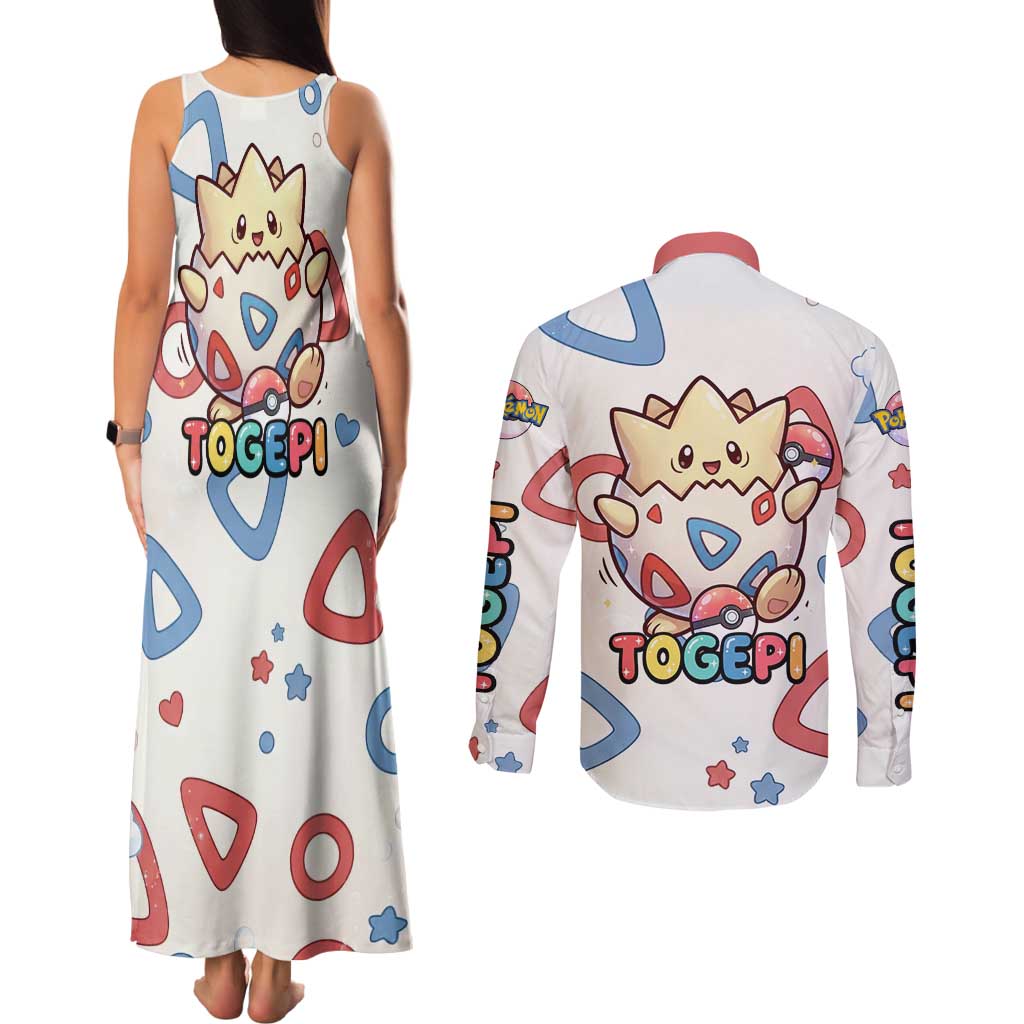Togepi Couples Matching Tank Maxi Dress and Long Sleeve Button Shirt Joyful Eggshell Whimsy Art