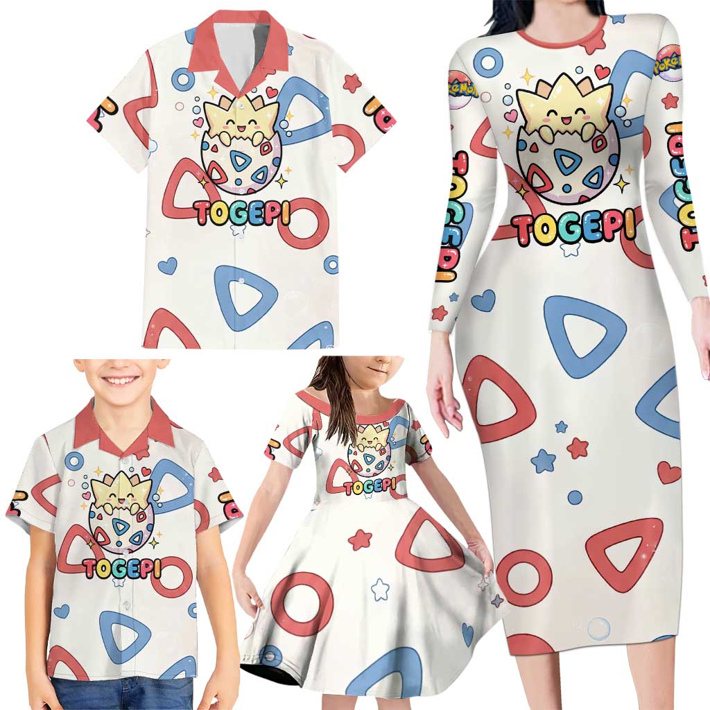 Togepi Family Matching Long Sleeve Bodycon Dress and Hawaiian Shirt Joyful Eggshell Whimsy Art