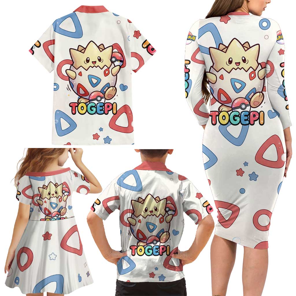 Togepi Family Matching Long Sleeve Bodycon Dress and Hawaiian Shirt Joyful Eggshell Whimsy Art
