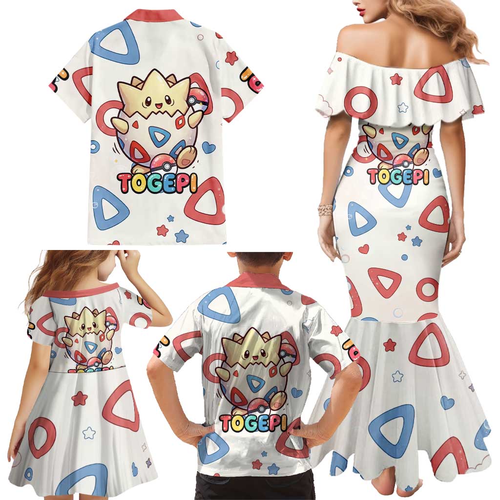 Togepi Family Matching Mermaid Dress and Hawaiian Shirt Joyful Eggshell Whimsy Art