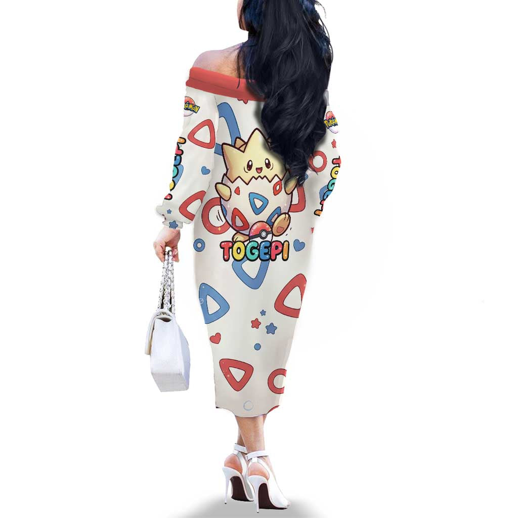 Togepi Family Matching Off The Shoulder Long Sleeve Dress and Hawaiian Shirt Joyful Eggshell Whimsy Art