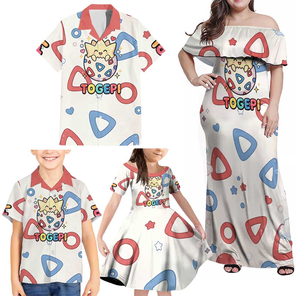 Togepi Family Matching Off Shoulder Maxi Dress and Hawaiian Shirt Joyful Eggshell Whimsy Art