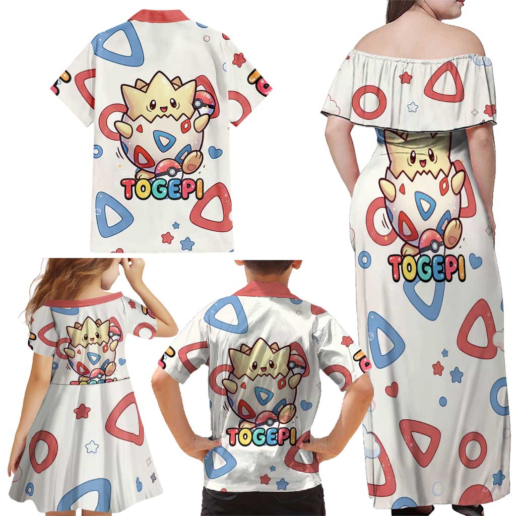 Togepi Family Matching Off Shoulder Maxi Dress and Hawaiian Shirt Joyful Eggshell Whimsy Art