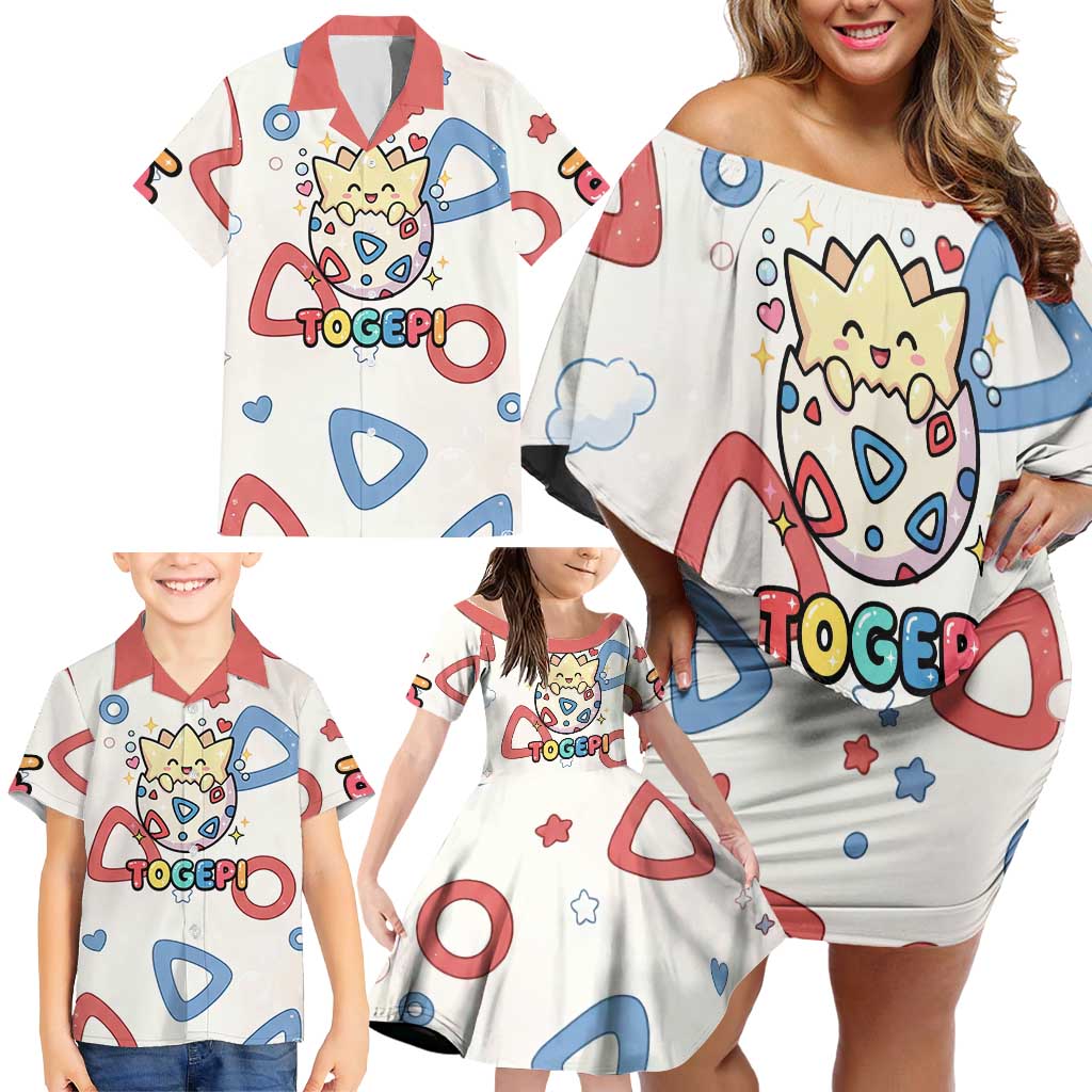 Togepi Family Matching Off Shoulder Short Dress and Hawaiian Shirt Joyful Eggshell Whimsy Art