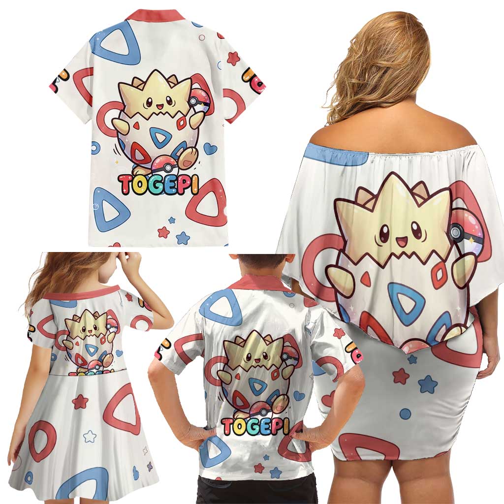 Togepi Family Matching Off Shoulder Short Dress and Hawaiian Shirt Joyful Eggshell Whimsy Art
