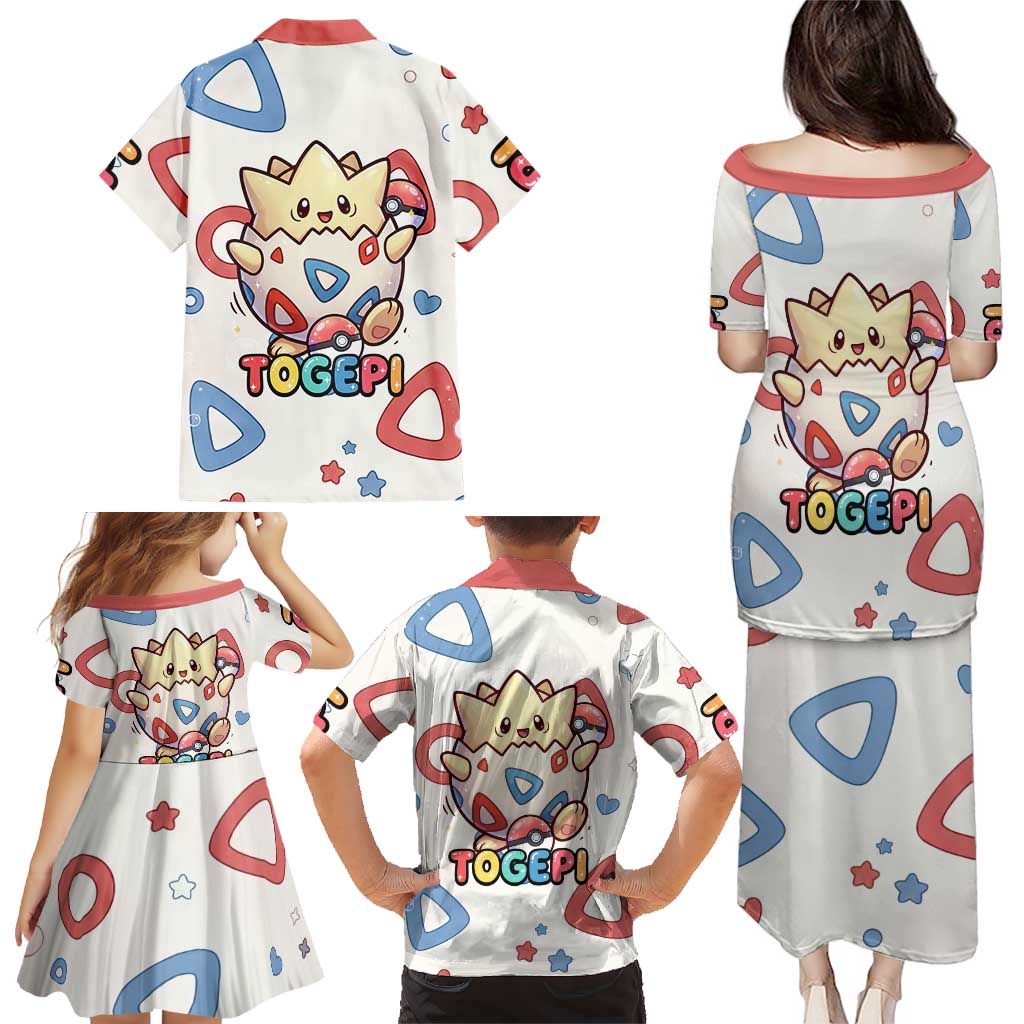 Togepi Family Matching Puletasi and Hawaiian Shirt Joyful Eggshell Whimsy Art