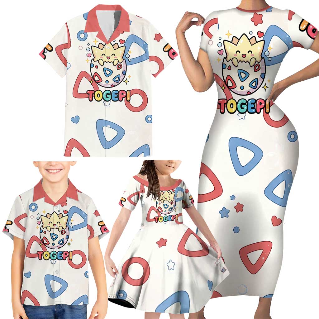 Togepi Family Matching Short Sleeve Bodycon Dress and Hawaiian Shirt Joyful Eggshell Whimsy Art