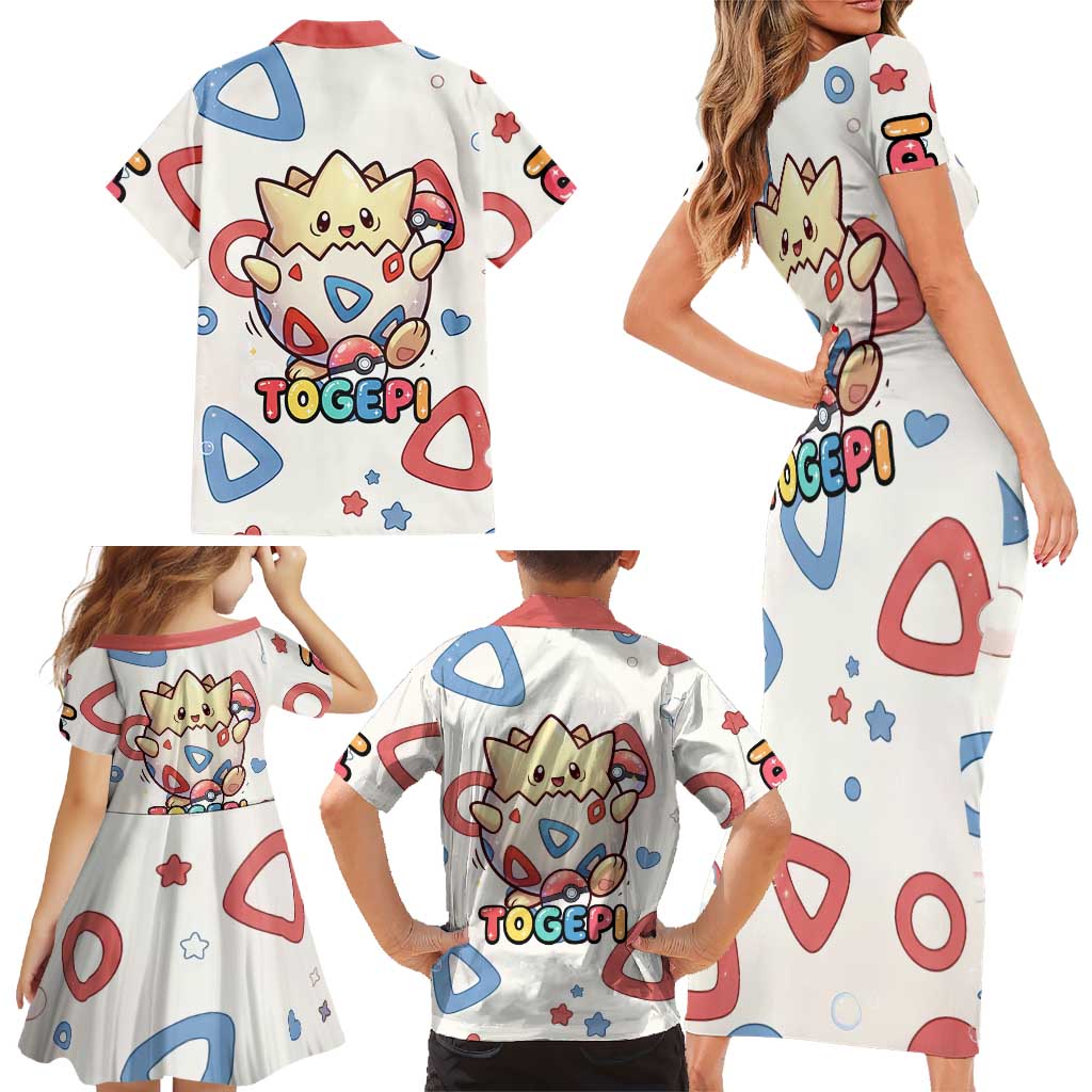 Togepi Family Matching Short Sleeve Bodycon Dress and Hawaiian Shirt Joyful Eggshell Whimsy Art