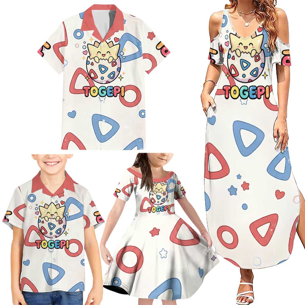 Togepi Family Matching Summer Maxi Dress and Hawaiian Shirt Joyful Eggshell Whimsy Art