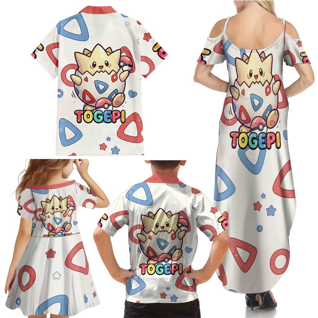 Togepi Family Matching Summer Maxi Dress and Hawaiian Shirt Joyful Eggshell Whimsy Art
