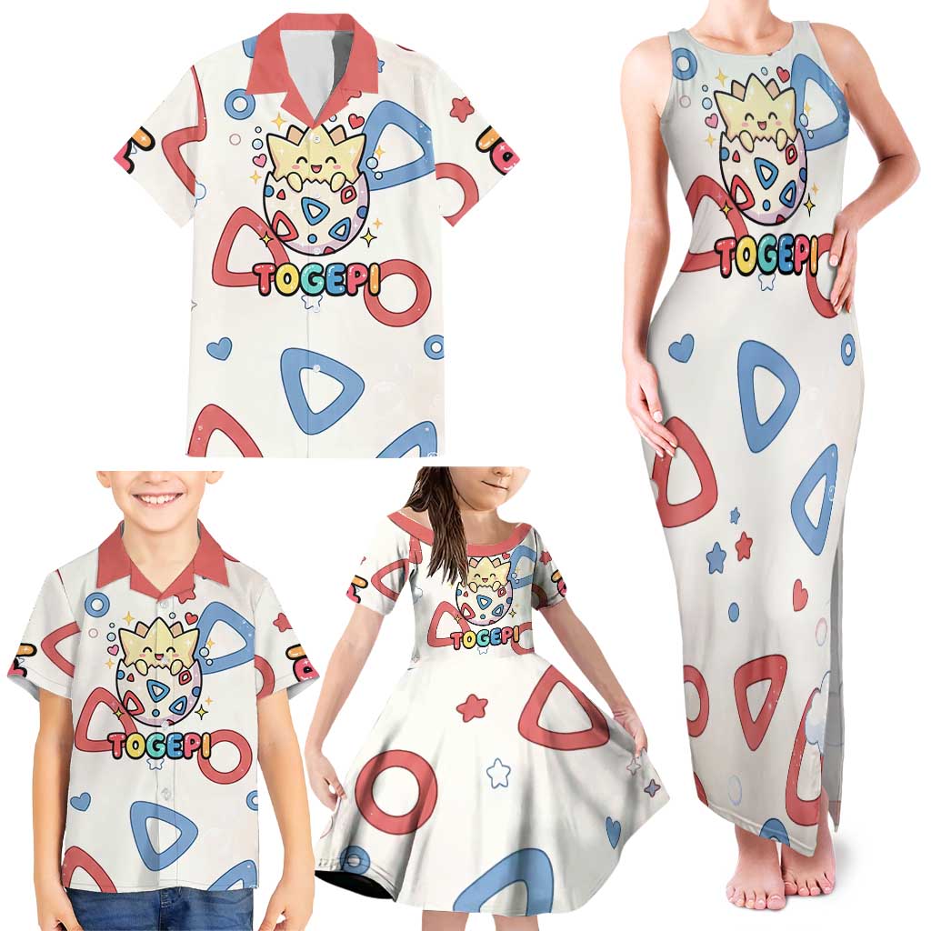 Togepi Family Matching Tank Maxi Dress and Hawaiian Shirt Joyful Eggshell Whimsy Art