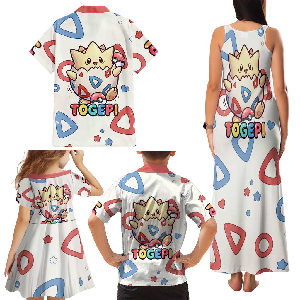 Togepi Family Matching Tank Maxi Dress and Hawaiian Shirt Joyful Eggshell Whimsy Art
