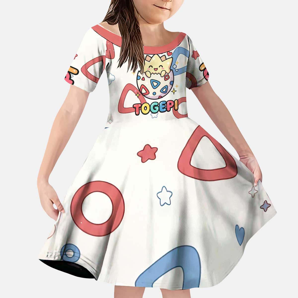 Togepi Kid Short Sleeve Dress Joyful Eggshell Whimsy Art