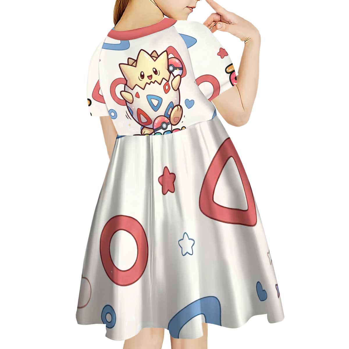 Togepi Kid Short Sleeve Dress Joyful Eggshell Whimsy Art