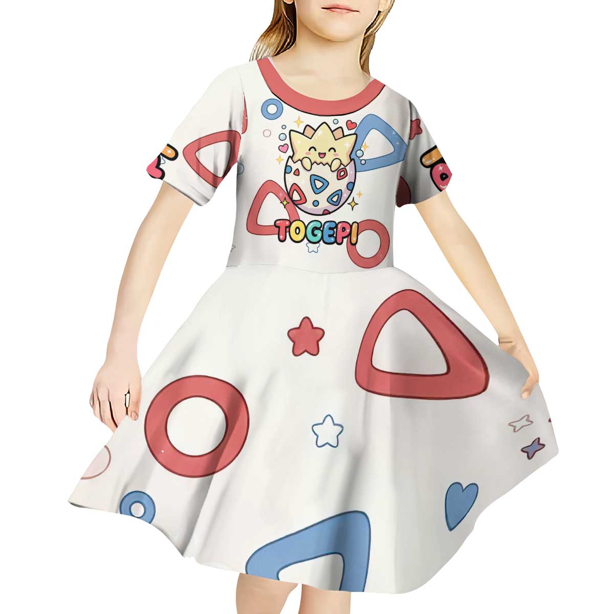 Togepi Kid Short Sleeve Dress Joyful Eggshell Whimsy Art