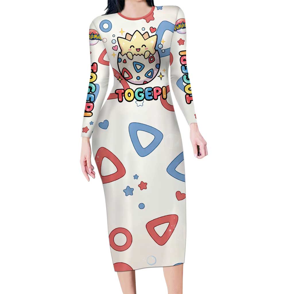 Togepi Long Sleeve Bodycon Dress Joyful Eggshell Whimsy Art