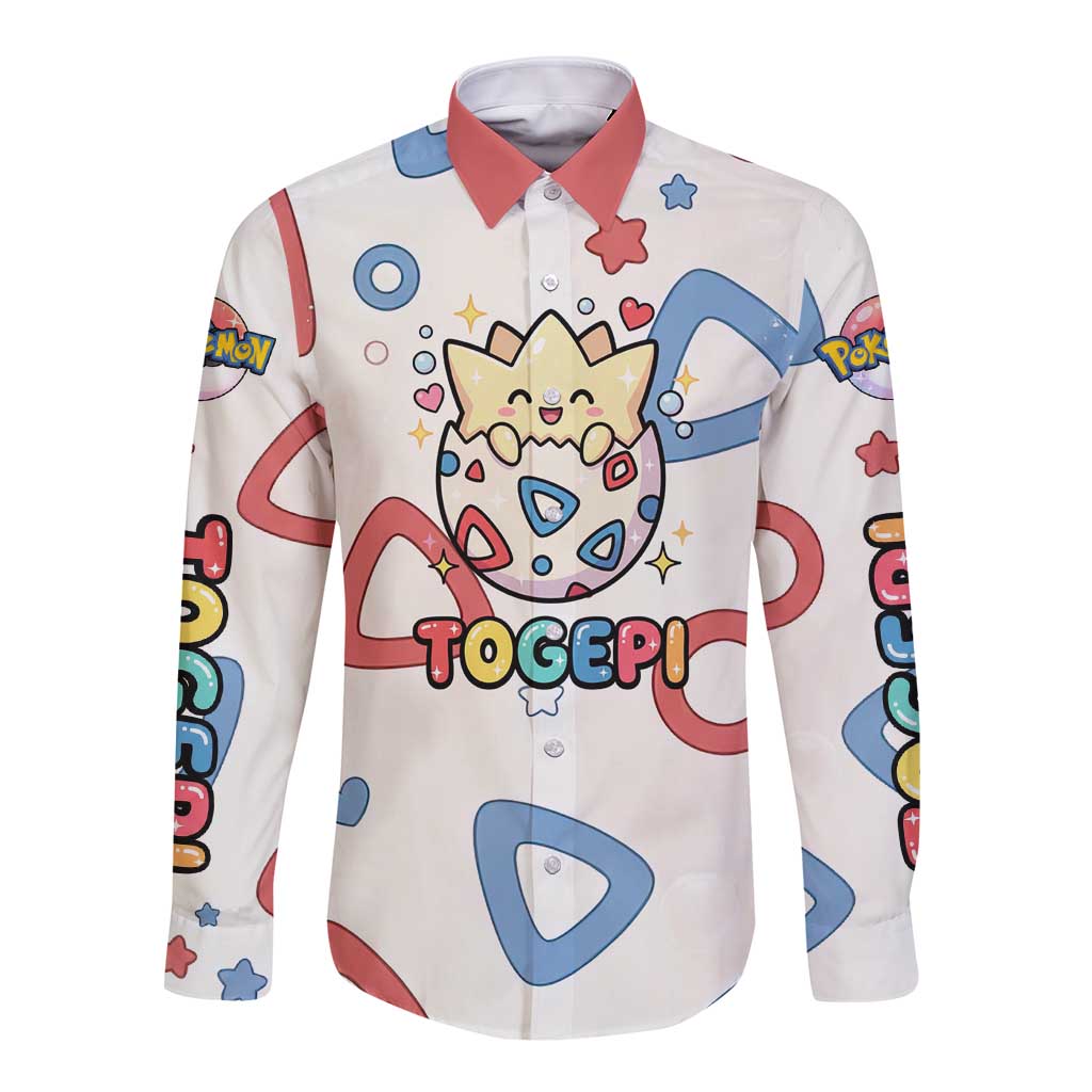 Togepi Long Sleeve Button Shirt Joyful Eggshell Whimsy Art
