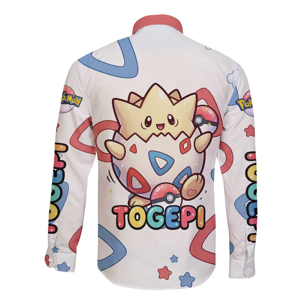 Togepi Long Sleeve Button Shirt Joyful Eggshell Whimsy Art
