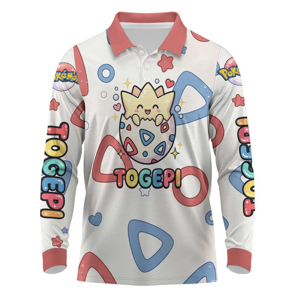 Togepi Long Sleeve Polo Shirt Joyful Eggshell Whimsy Art